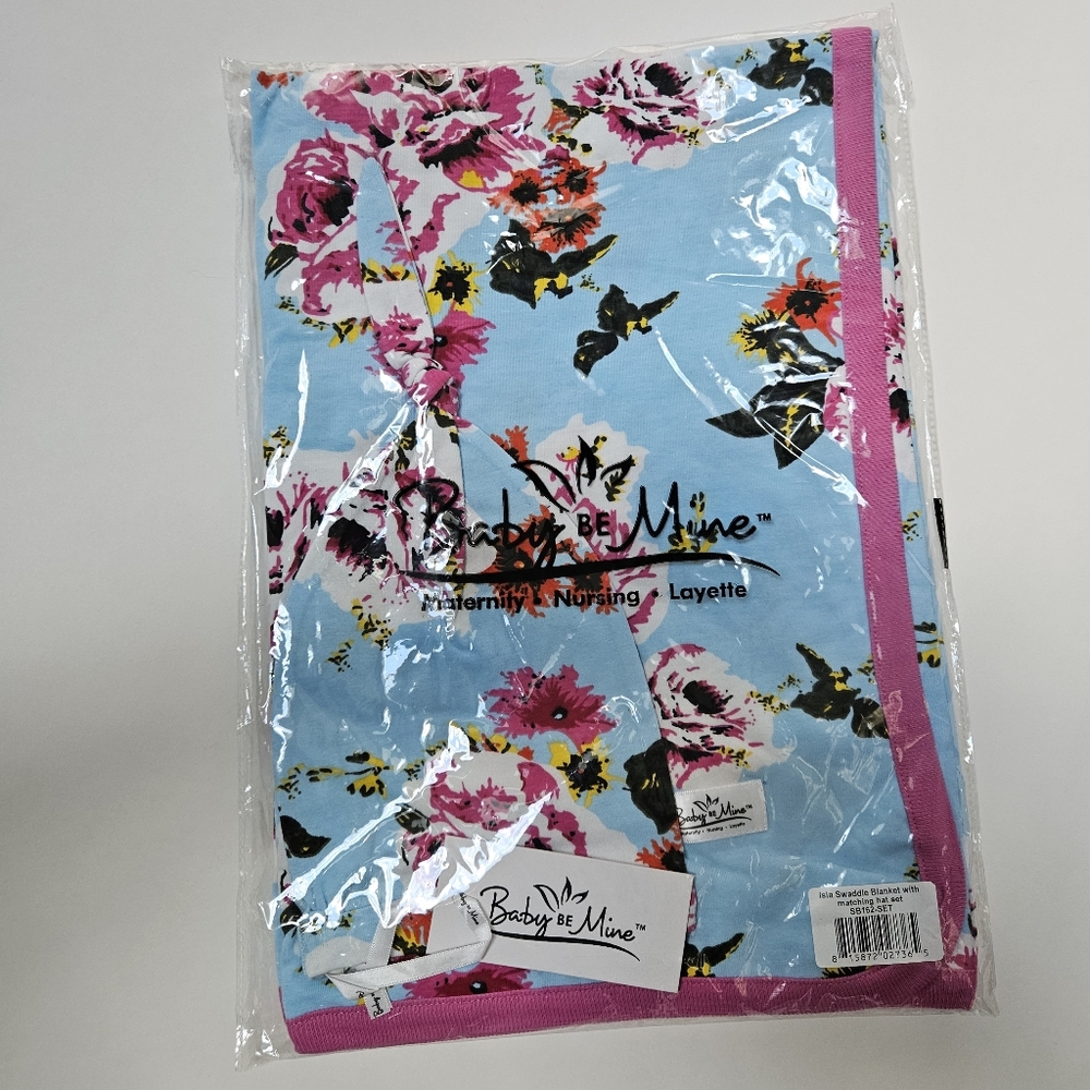 Baby Be Mine Isla Swaddle Blanket and Hat Set - Pink and Blue Floral